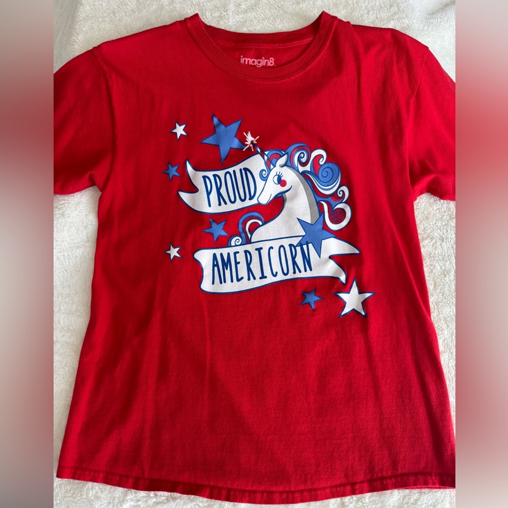 Red White and Blue Short Sleeve Tee with Patriotic Design
